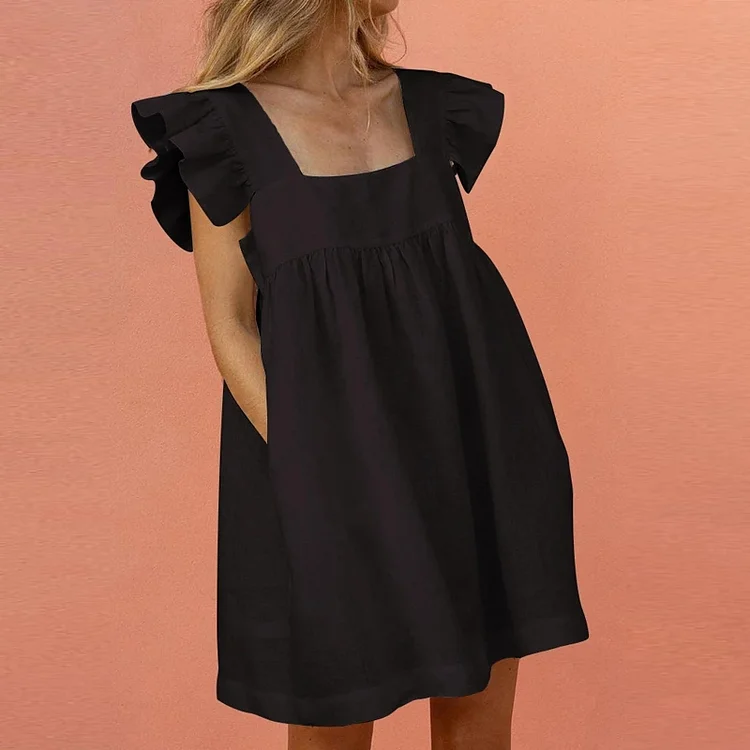 Fashion Summer Cute Square Neck Elegant Butterfly Sleeves Beach Party Mini Dress