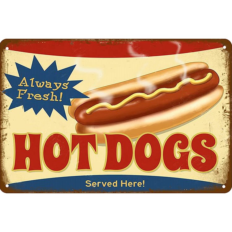 De délicieux hot-dogs - Enseigne Vintage Métallique/Enseignes en bois - 20*30cm/30*40cm