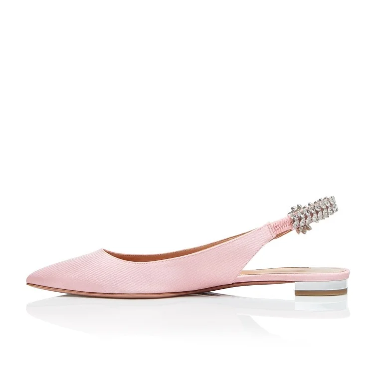 Pink Pointy Toe Flats Rhinestone Slingback Pumps |FSJ Shoes