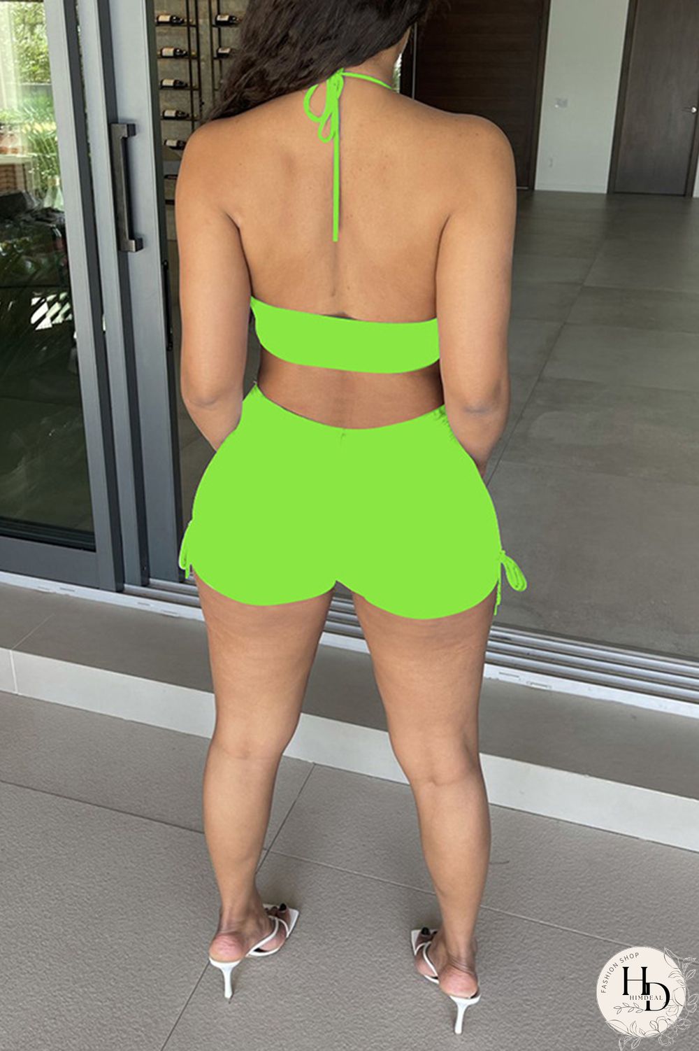 Black Fashion Sexy Solid Backless Halter Sleeveless Two Pieces