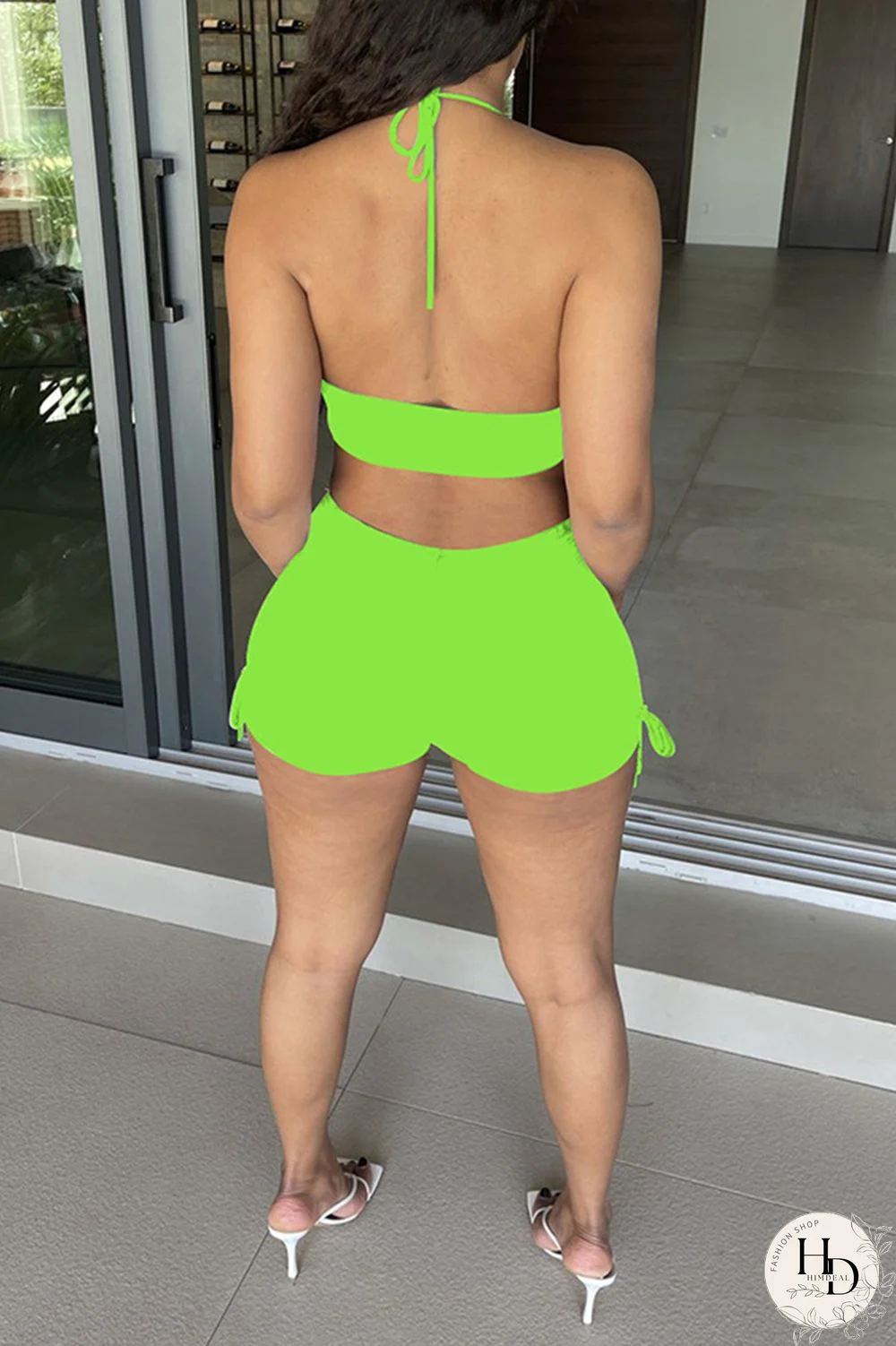 Black Fashion Sexy Solid Backless Halter Sleeveless Two Pieces