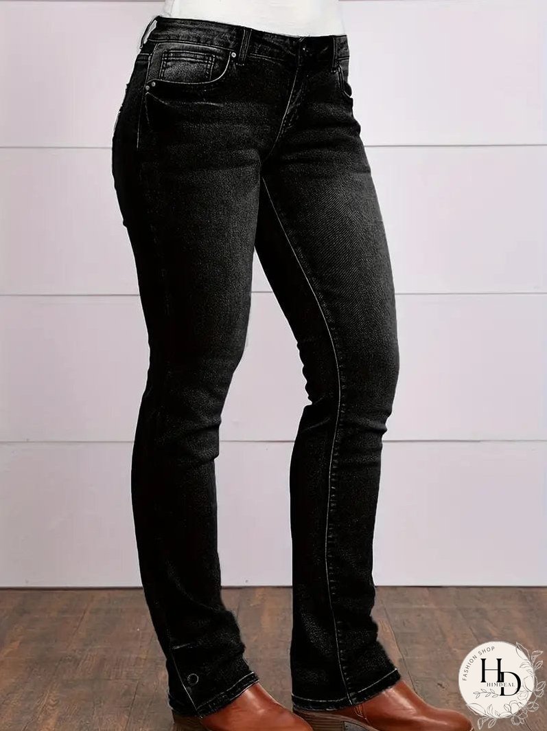 Vintage Embroidered Patchwork Bootcut Button Side Split Denim Jeans