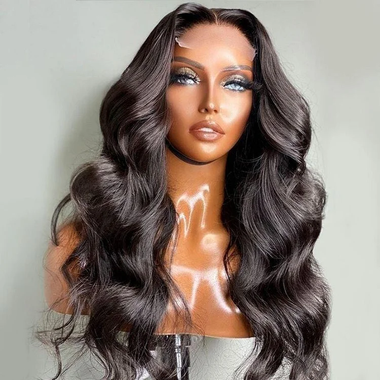 High Quality Body Wave Wigs Virgin Human Hair Lace Part Wig Natural Black Color