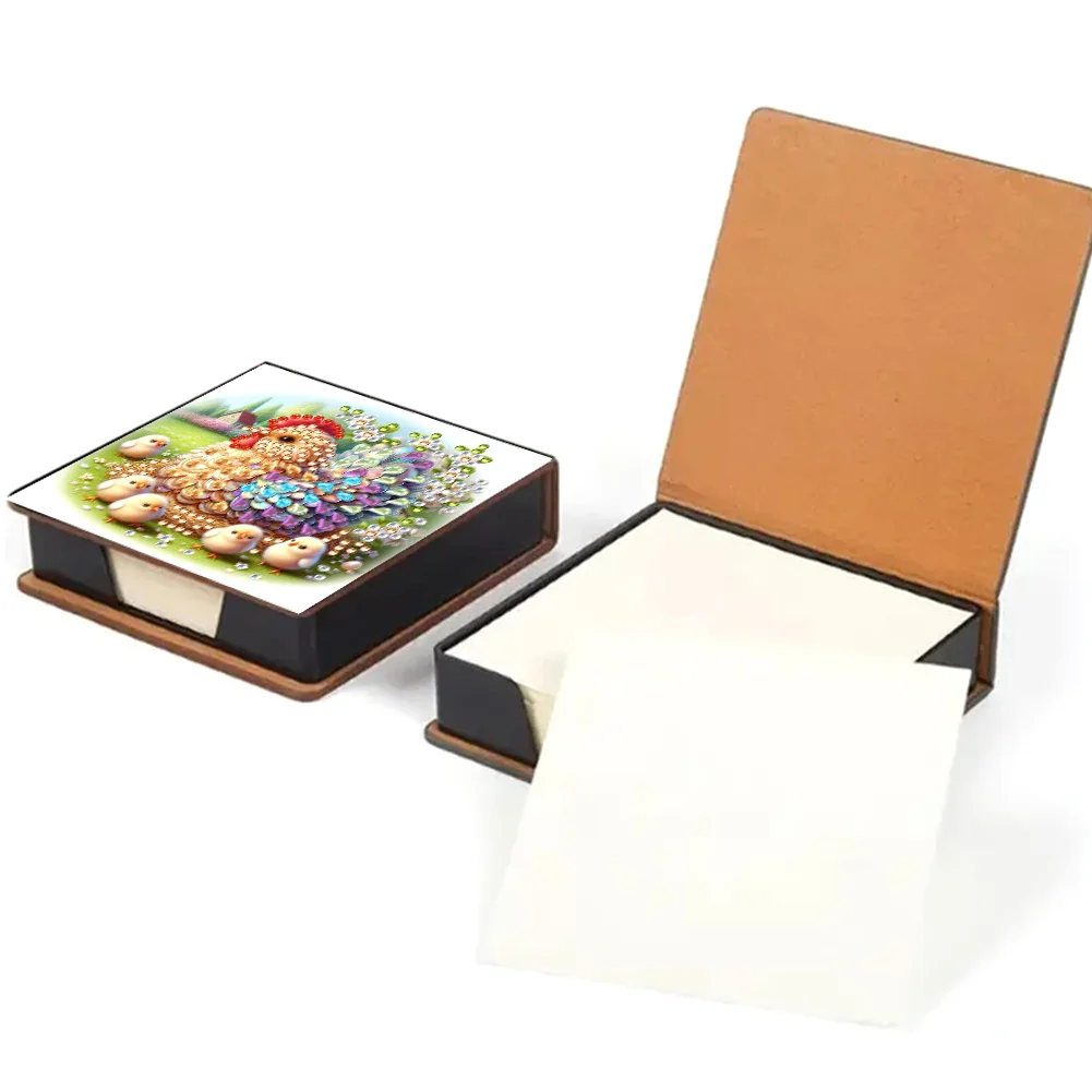 PU Chicken Diamond Painting Notecard Box with Papers for DIY Art Craft