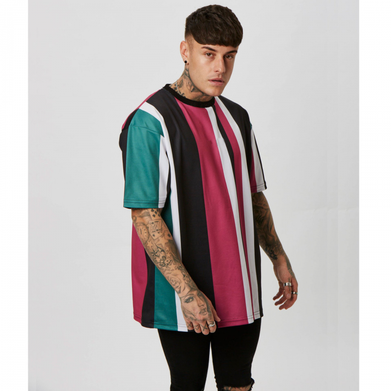 Stripes Printed Casual Crew Neck Short Sleeve Tops Men's T-Shirts-VESSFUL