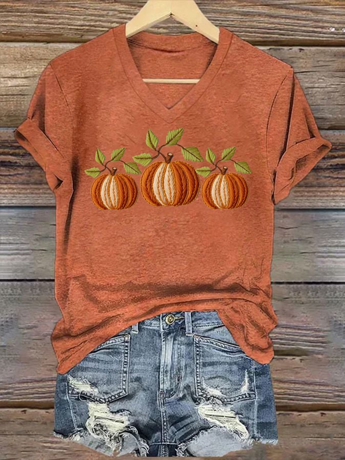 Women's Autumn Pumpkin Print T-Shirt