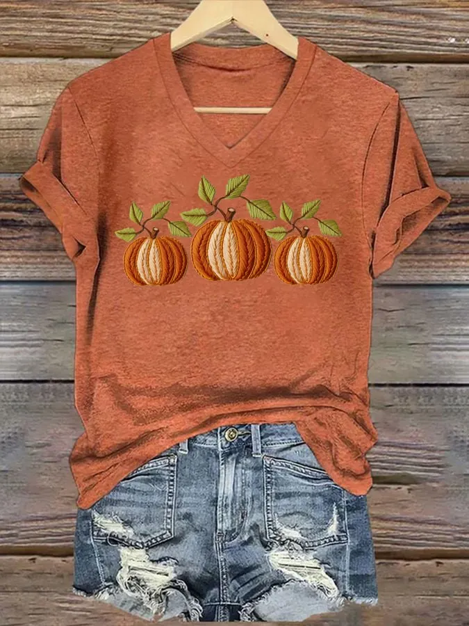 Women's Autumn Pumpkin Print T-Shirt 