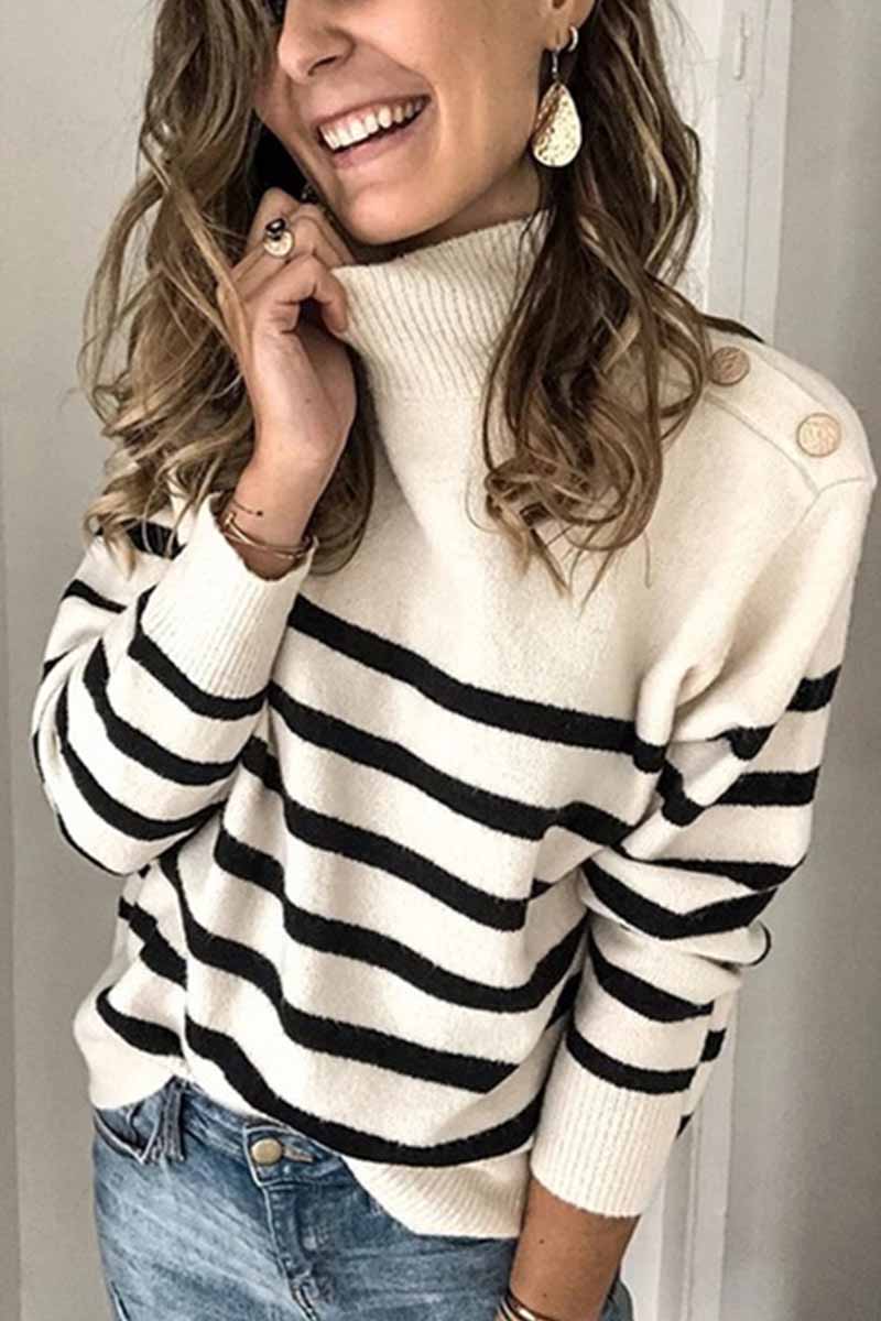 Women's Button Design Striped Sweater