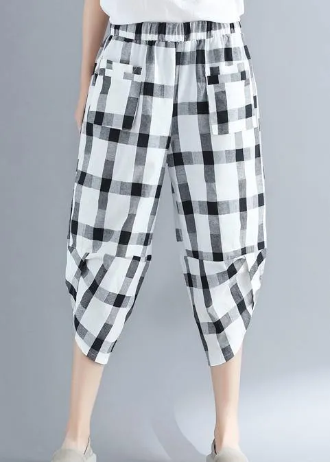Classy cotton quilting white Plaid Art harem pants