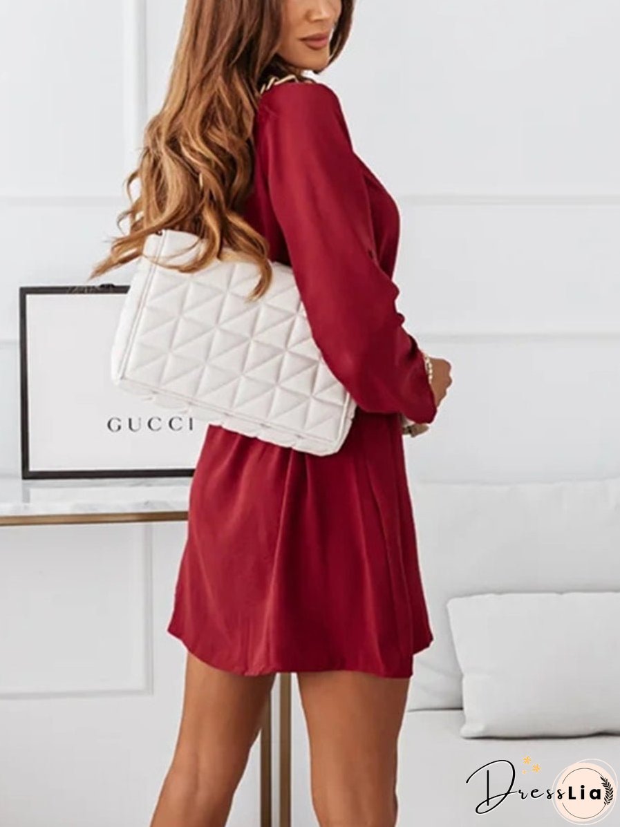 Button Lace Up Solid Color Mini Dress