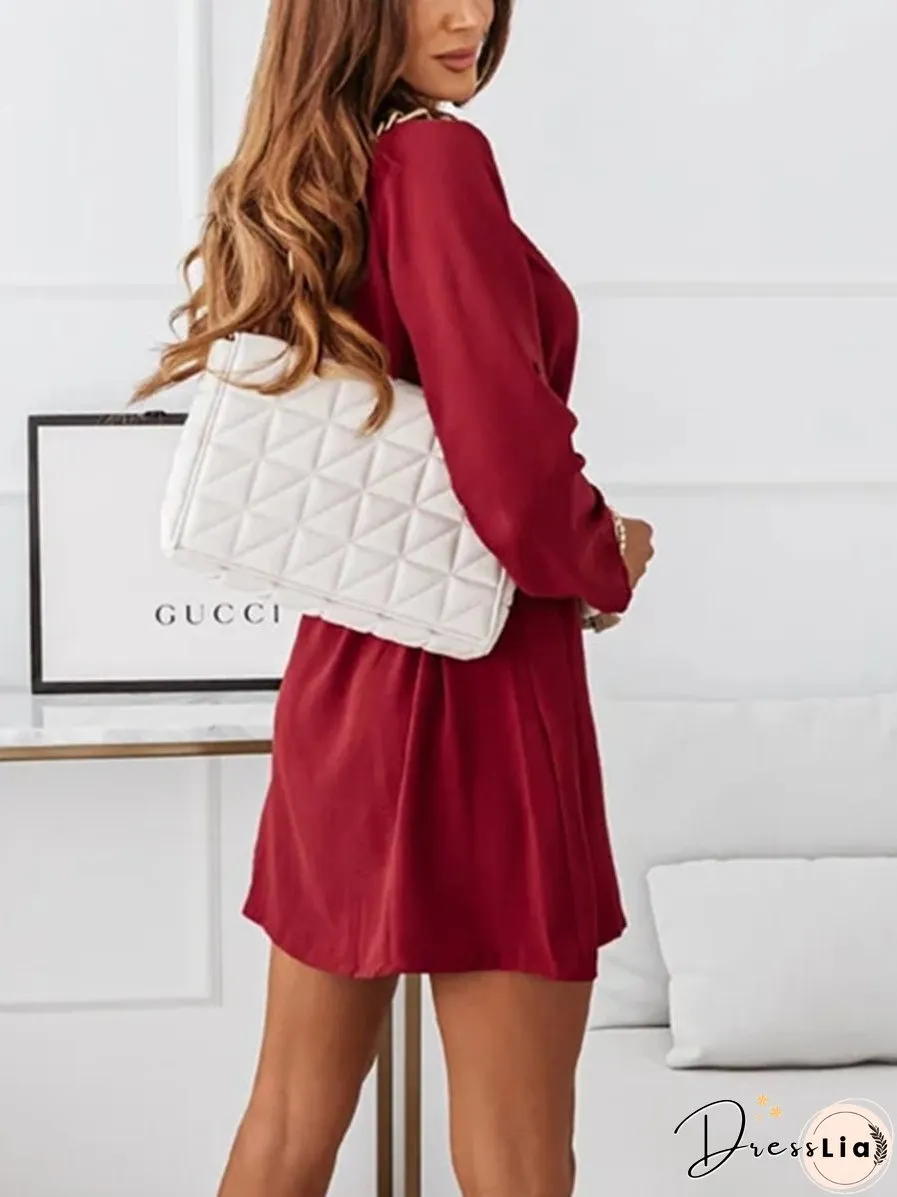 Button Lace Up Solid Color Mini Dress
