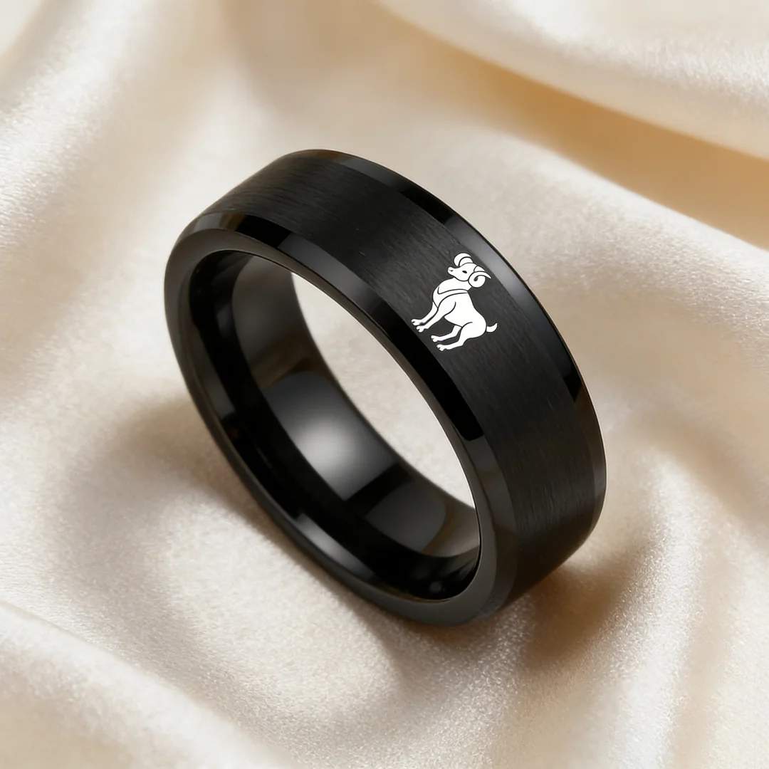 Flat Aries Tungsten Wedding Bands Black Tungsten Rings Comfort fit for Womens or Mens 4MM 6MM 8MM