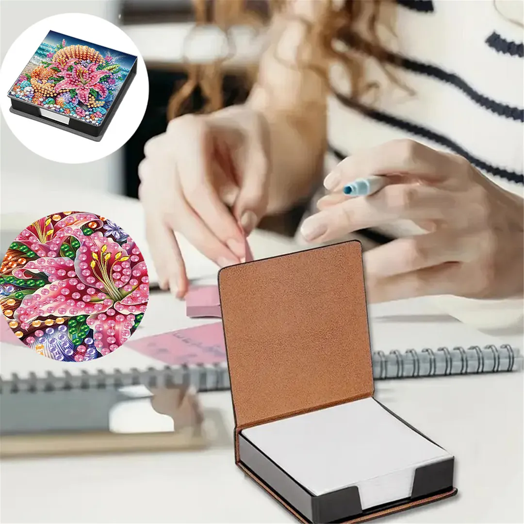 5D Flower DIY PU Diamond Painting Notecard Box with 160 Sheets Paper Note Holder