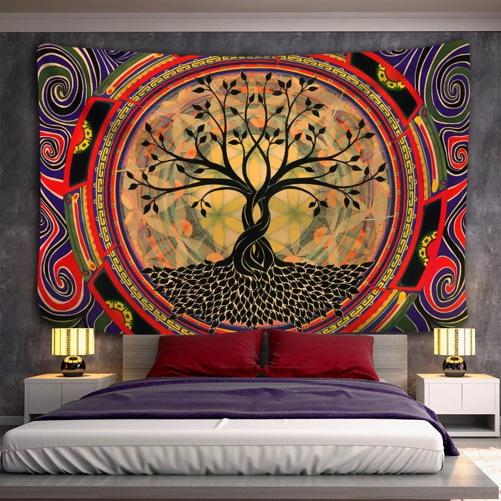 Tree of life Mushroom Forest Tapestry Wall Hanging Fairy Tale Castle Skeleton Bohemian Psychedelic Home Dormitory Dream Decor