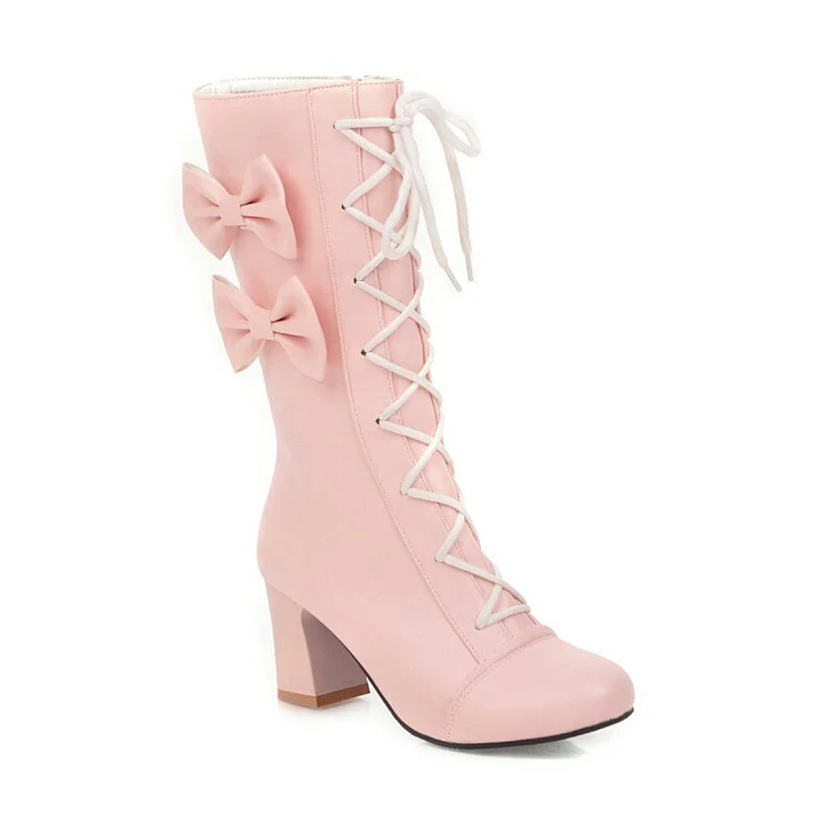 Japanese Fashion Kawaii Pink Bows Boots High heel Boots SS2217