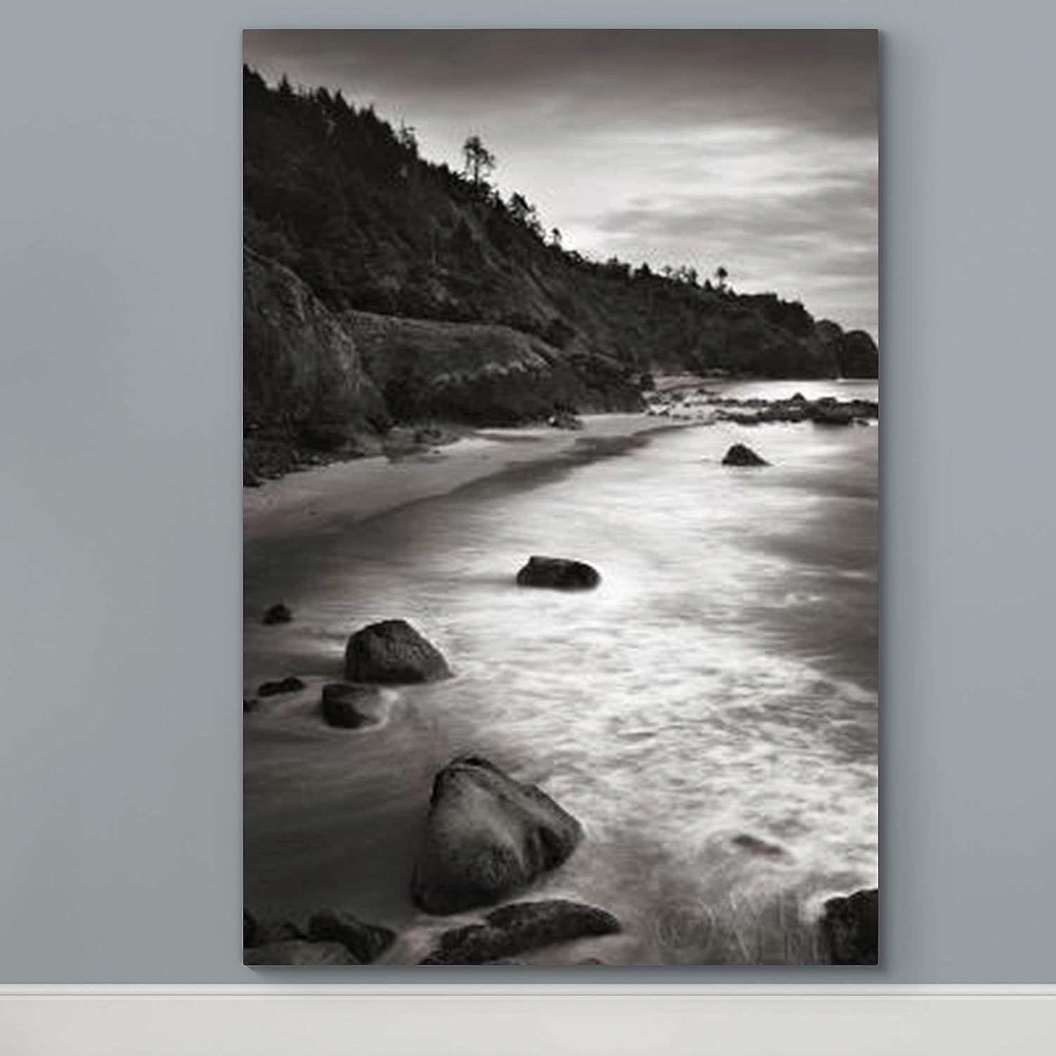 Renditions Gallery Canvas Nature Wall Art Home Paintings & Prints Vintage Rocky Shore Black & White Glam Scenic Wall Hanging Artwork for Bedroom Living Room Office Kitchen - 32 inch x48 inch  LT06 32x48
