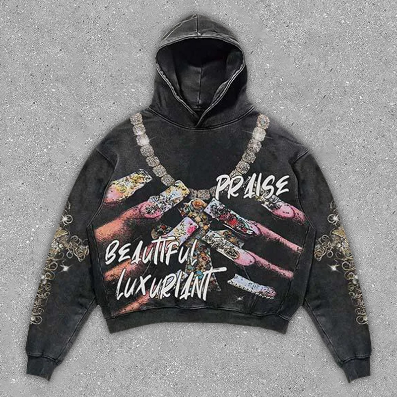 Cross necklace print hoodie