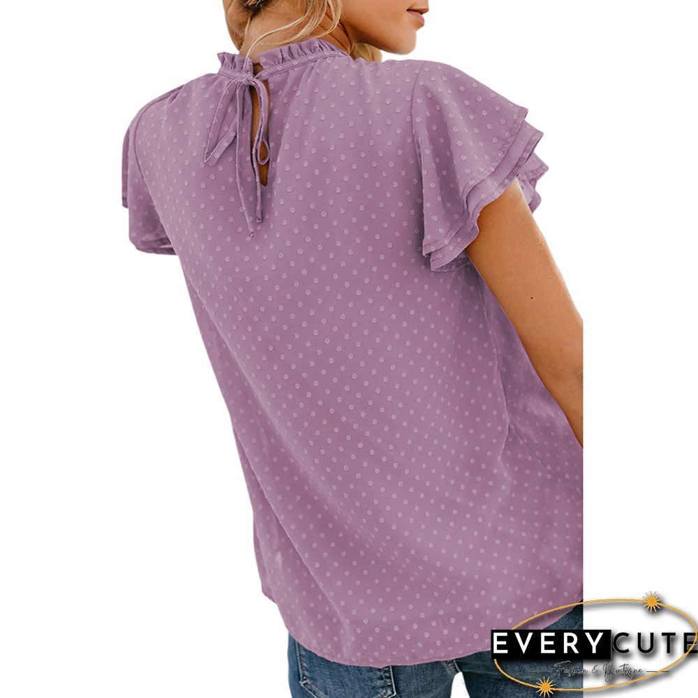 Purple Jacquard Layered Ruffle Short Sleeve Tops