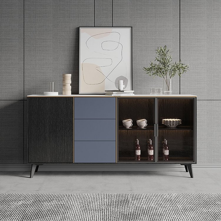 Homemys Modern Sideboard Stone Top Luxury Buffet With Carbon Stainless Steel Legs