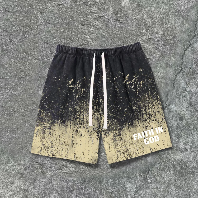 Vintage Wasteland Wind-Faith In God Print Drawstring Shorts