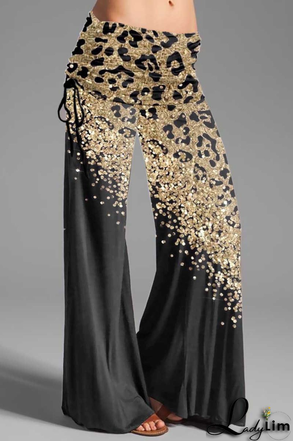 Blue Pink Casual Street Print Patchwork Draw String High Waist Wide Leg Positioning Print Bottoms