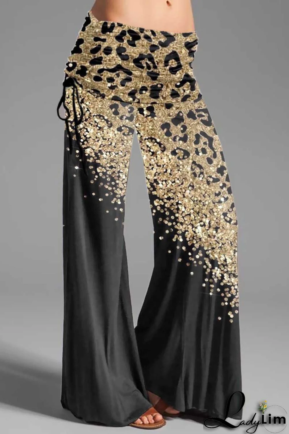 Blue Pink Casual Street Print Patchwork Draw String High Waist Wide Leg Positioning Print Bottoms