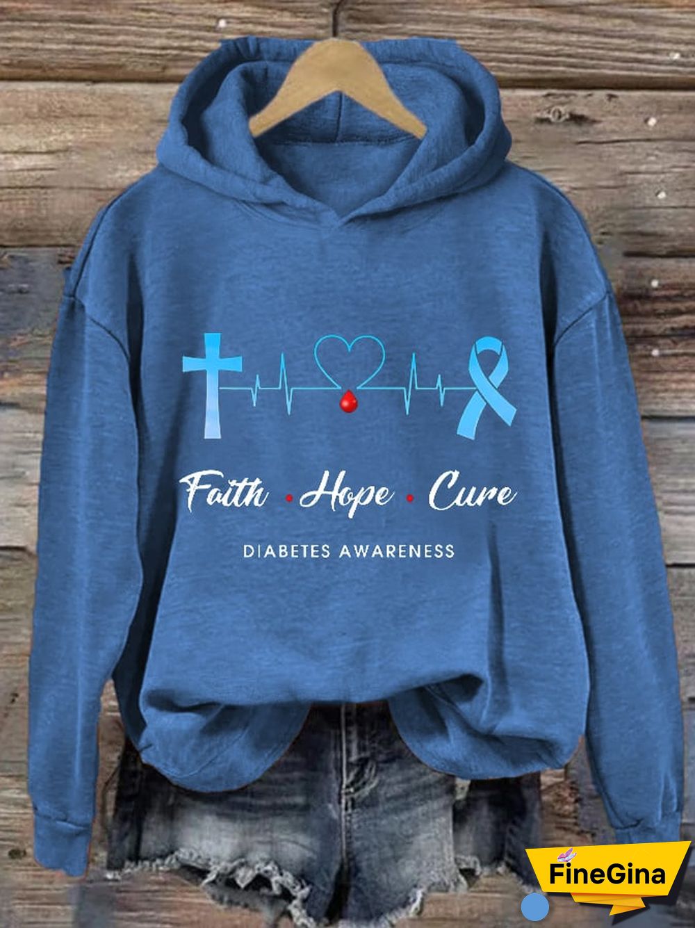 Women's Diabetes Awareness Faith Hope Cure Type 1 Diabetes Awareness Printd Hoodie