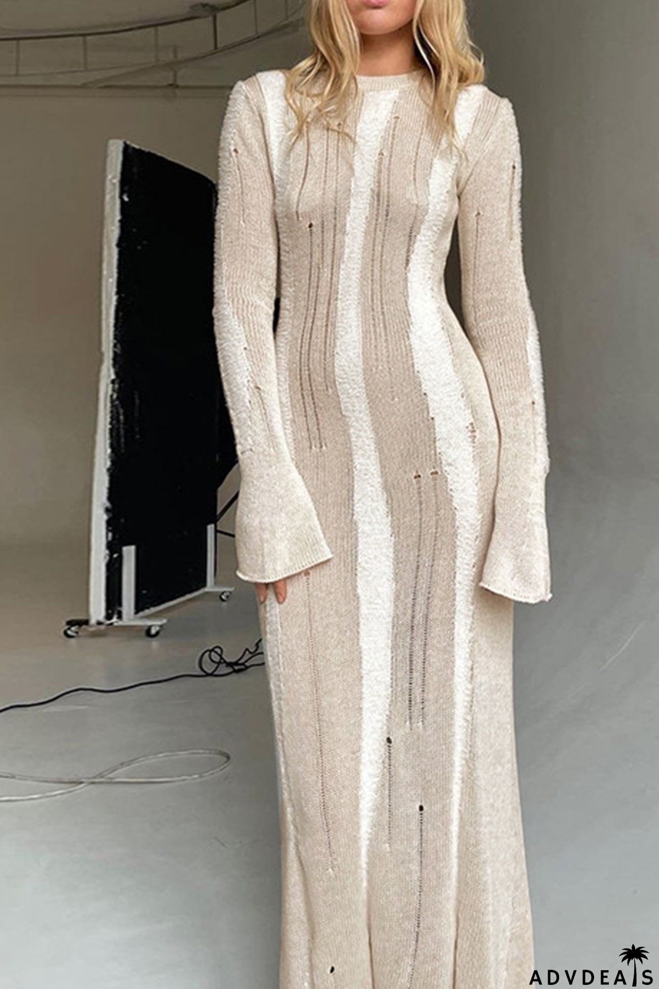 Contrast Distressed Hollow Out Knit Dress