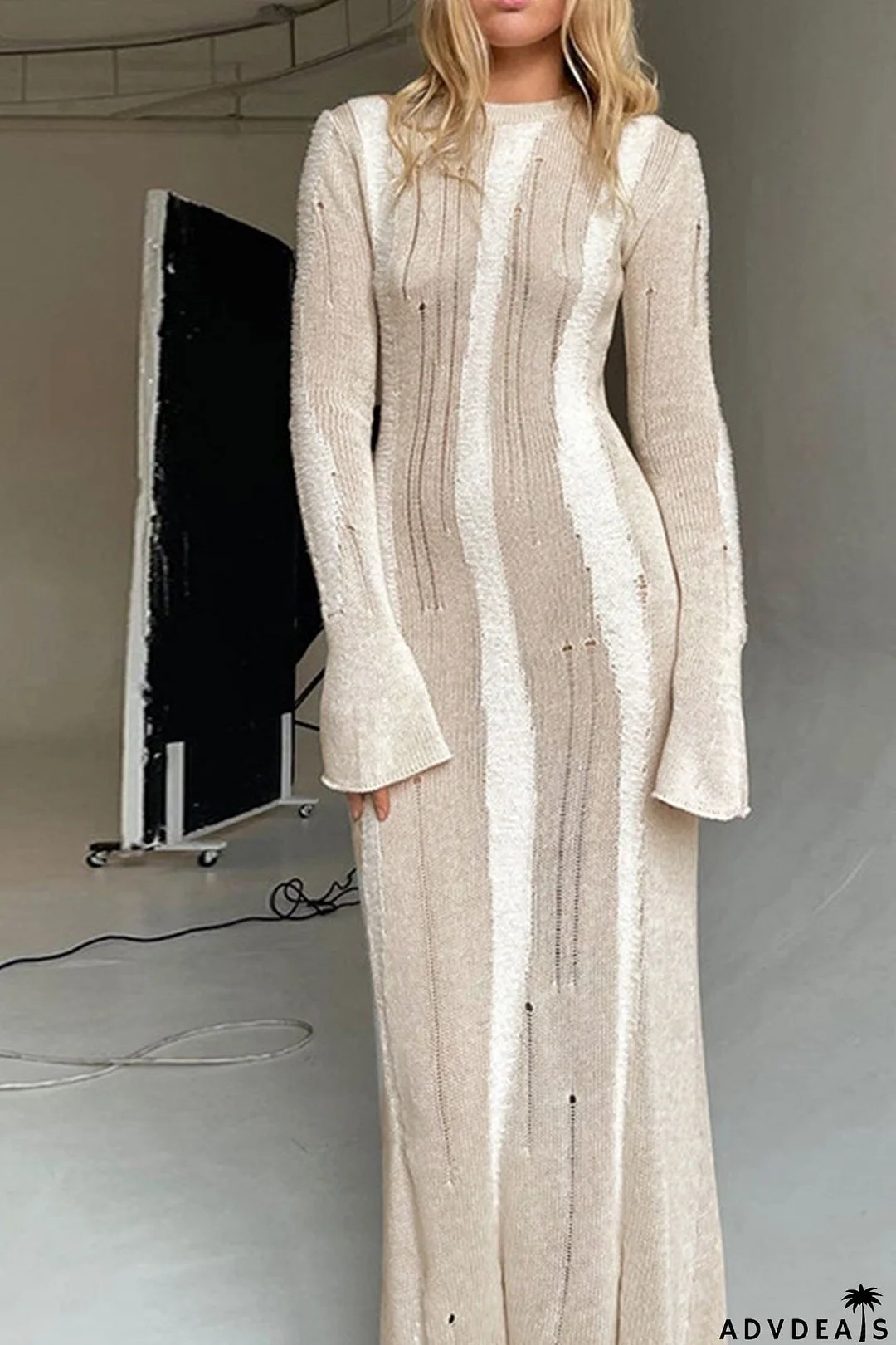 Contrast Distressed Hollow Out Knit Dress