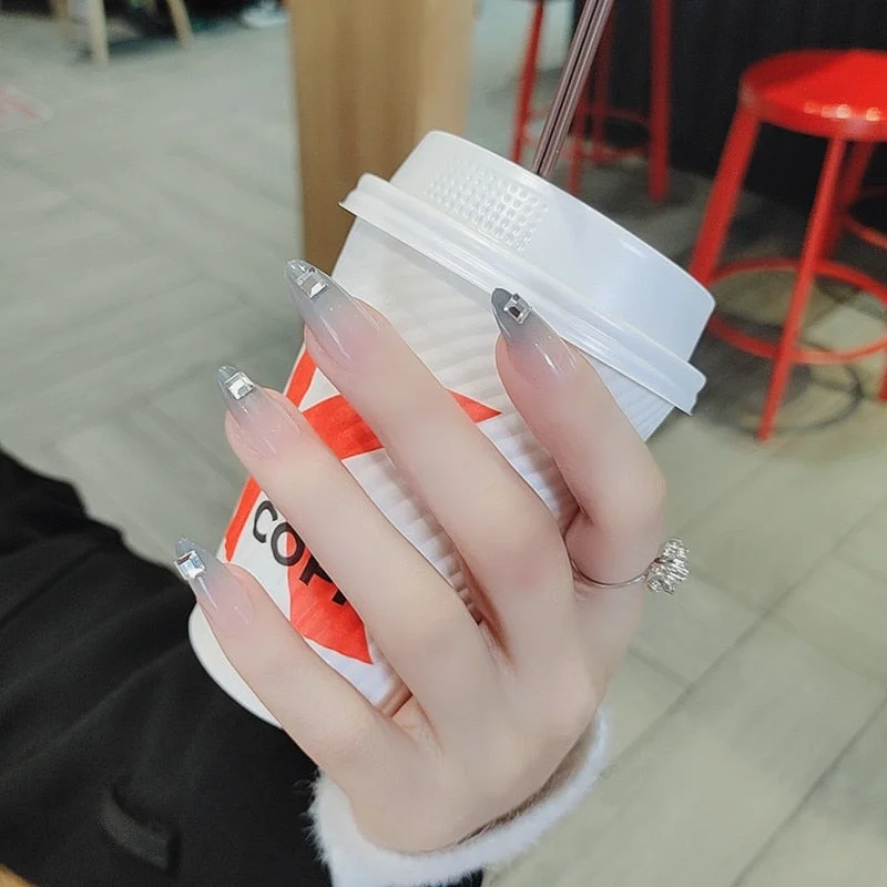 24PCS/box artificial nails with glue Gradients wear long paragraph fashion Manicure patch False nails press on for girls-Nail Inspo