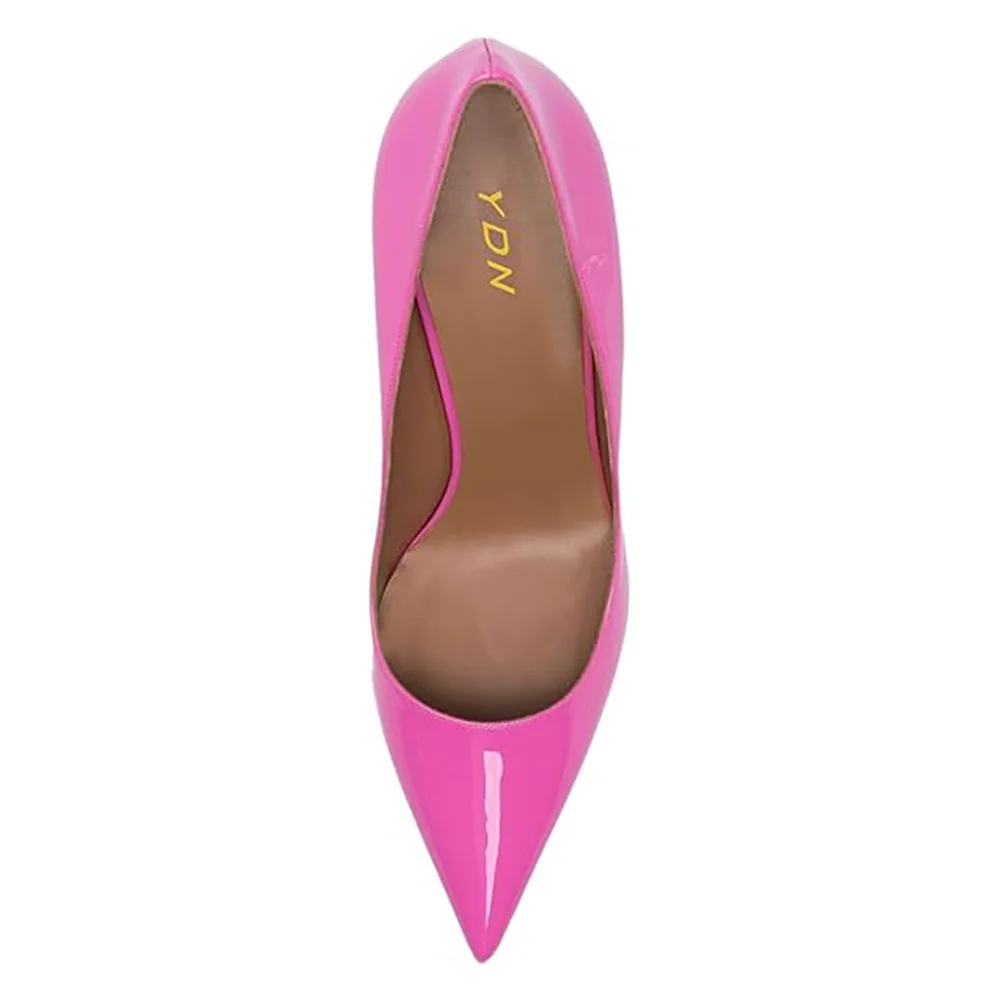 Pink Patent Leather Pointed Elegant Pumps with Flared Heel