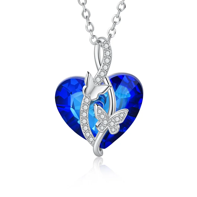 Heart Blue Crystal Necklace Butterfly Sapphire Necklace for Her