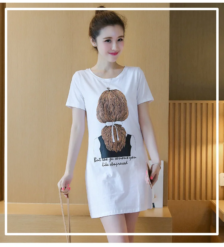 Uveng Uveng Summer New Women's Korean Dress Print Women's Medium Long Short-Sleeved T-Shirt Girl Top Bottom