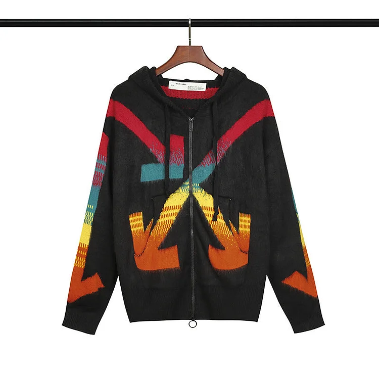 Off White Sweater Off Teenagers Men and Women Can Wear Gradient Mohair Thin Coat with Zip Coat