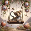 Diamond Painting-DIY Full Round Drill Cheetah Swinging(40*40 CM)