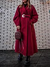 Fashion Solid Color Belted Lapel Collar Long Sleeves Coat