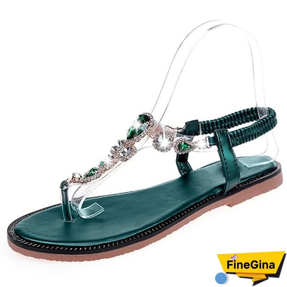 Rhinestone Summer Women Rubber Sandals Slip-On Flats Shoes