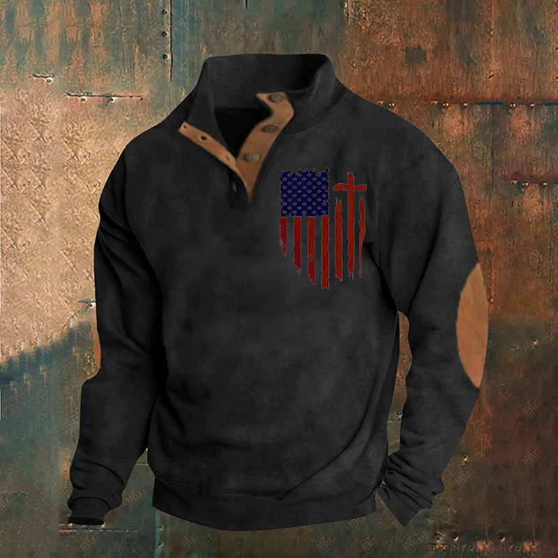 Comstylish Men's American Flag Printed Stand Collar Half-Zip Sweatshirt