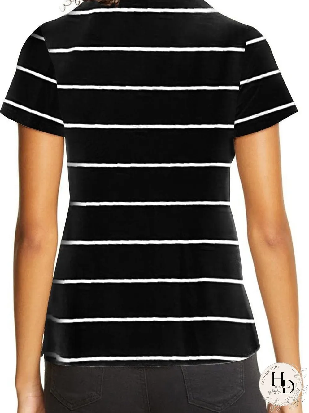 Stripe Print Black Short Sleeve Tee