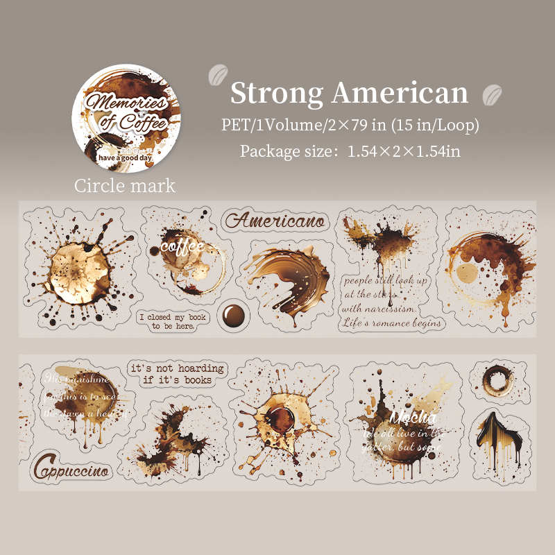 PET Tape - 50mm*200cm Memories of Coffee Series Vintage Coffee Smudge Landscape