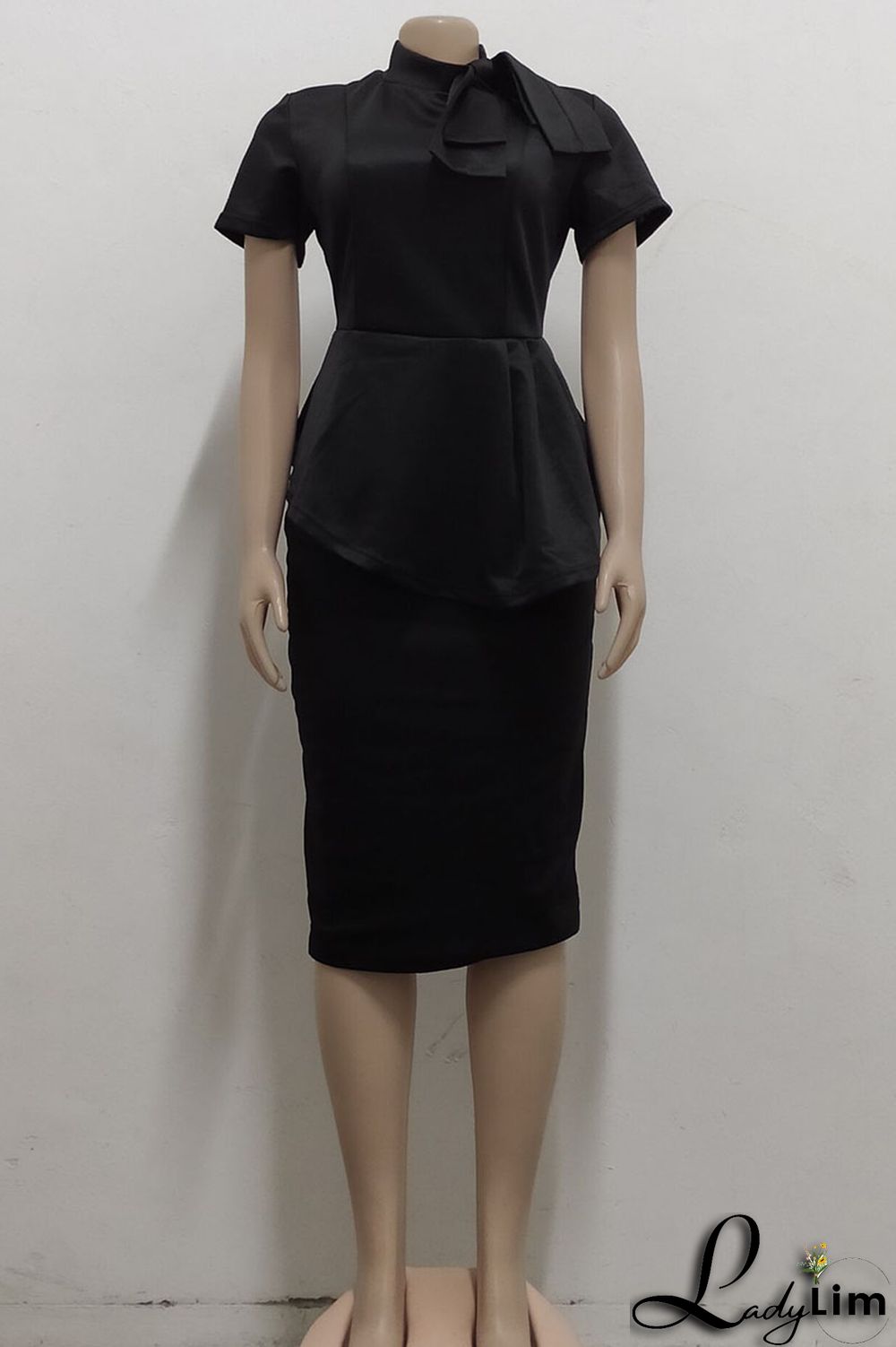 Coral Powder Casual Solid Patchwork Asymmetrical With Bow O Neck One Step Skirt Dresses