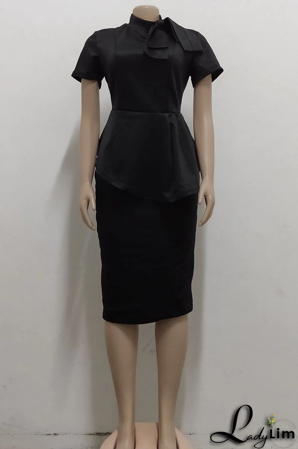 Coral Powder Casual Solid Patchwork Asymmetrical With Bow O Neck One Step Skirt Dresses