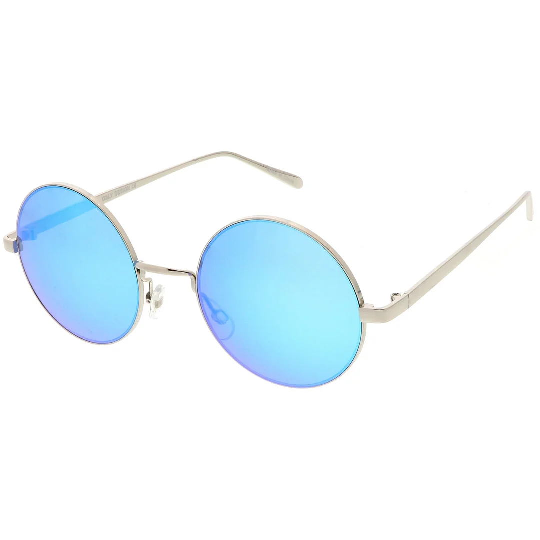 Premium Retro Round glasses With Metal Frame Slim Arms Colored Mirror Lens 52mm