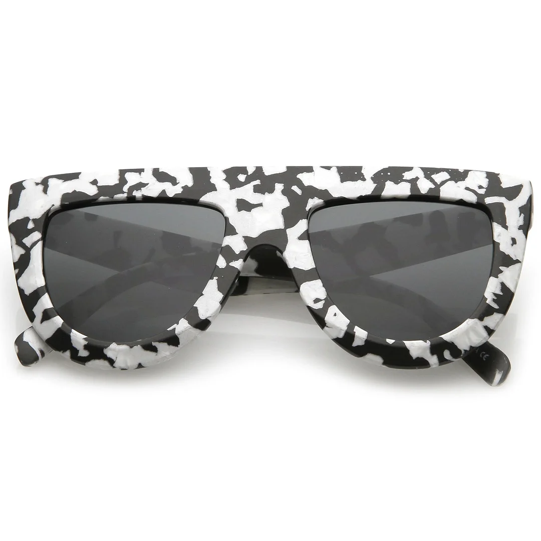 Oversize Chunky Matte Marble Print Wide Arms Flat Lens Flat Top glasses 51mm