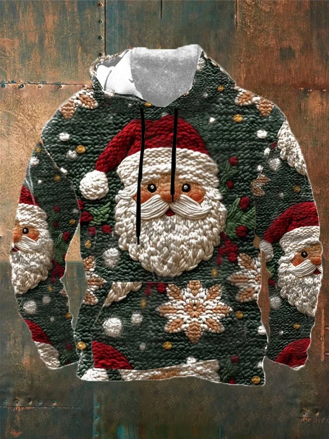 Men'S Christmas Santa Printed Zip Collar Casual Hoodie