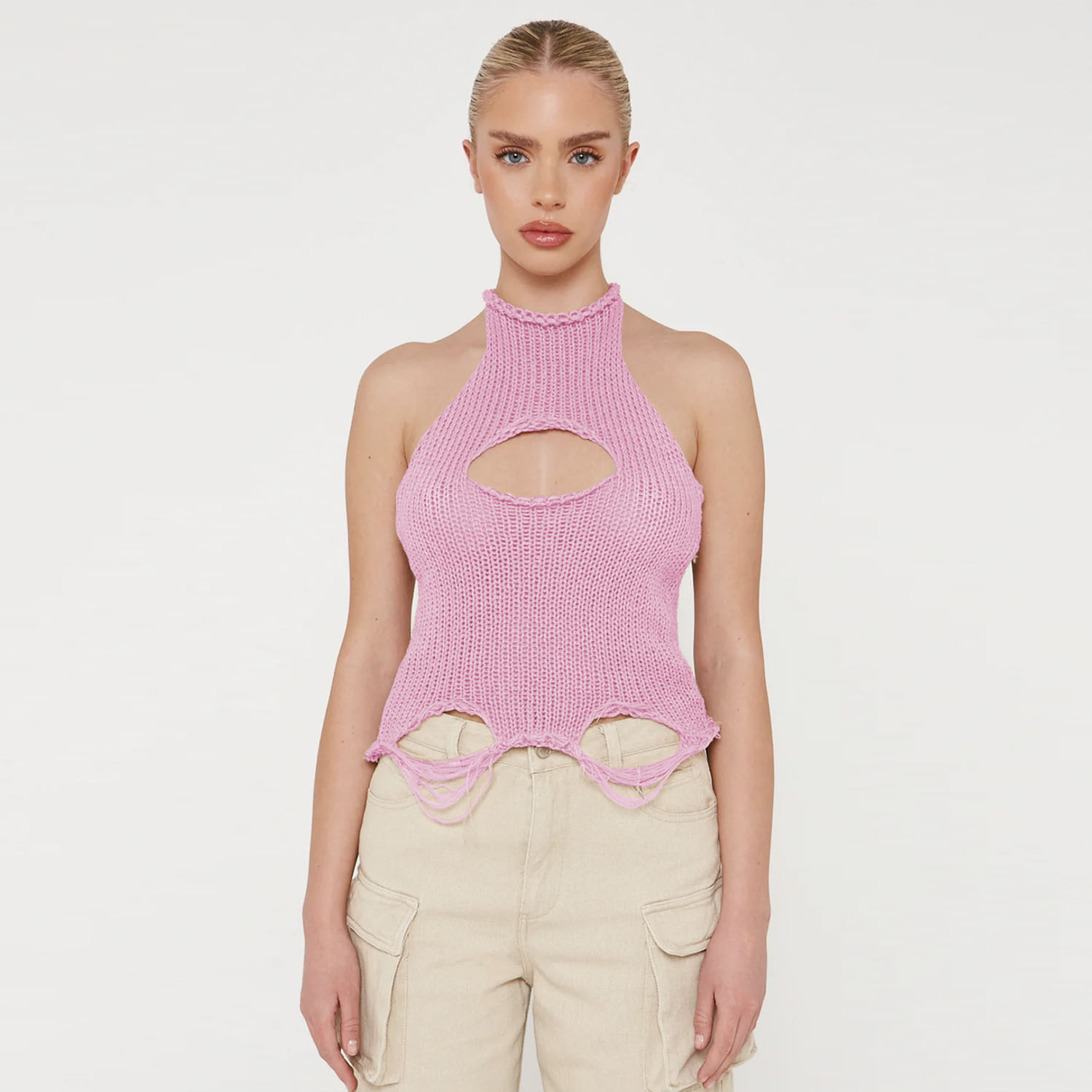 Ootddress Knit Hollow Out For Women Y2k Top Vest Sleeveless Fashion Summer 2025 Knitwear Pullover Crop tops Female Backless Tank Top