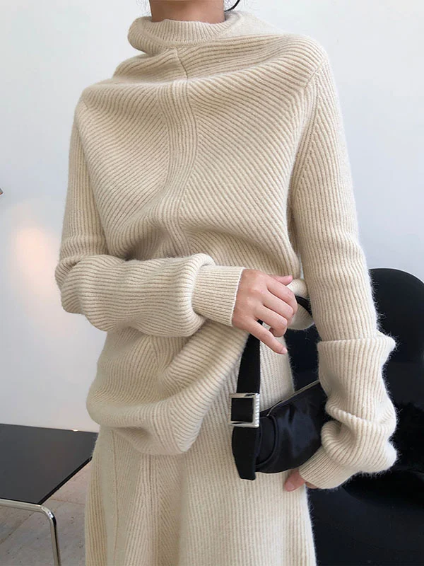 Stylish Solid High-Neck Knitting Sweater