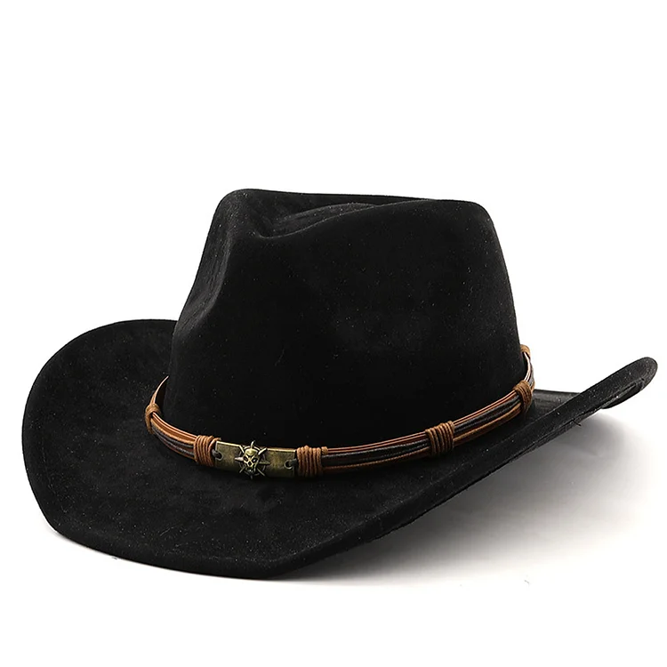 Western Suede Belt Decor Wide Brim Adjustable Cowboy Hat