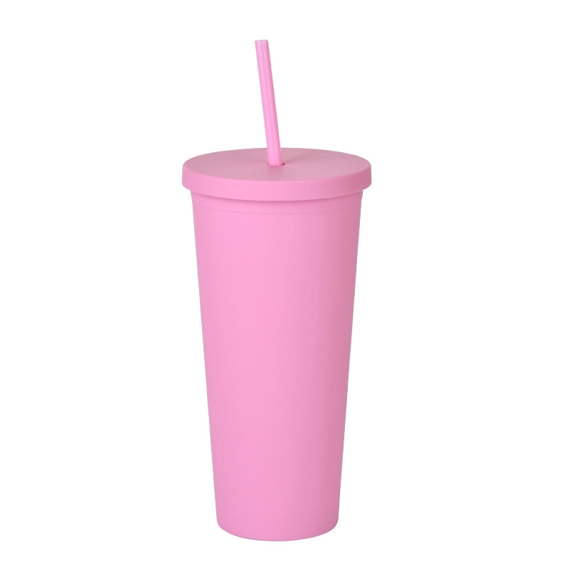 Double-layer Plastic Straw Cup With Lid 24oz Large-capacity Plastic Frosted Ready-to-hand Water Cup