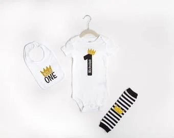 pornhint Pornhint Wild 1 One 1st First Birthday Shirt Outfit Long Sleeve Where The Wild Things Are Cake Smash Boy Gold Crown Leggings Leg Warmers Bib